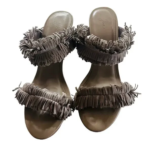 Joie Poppi Suede Leather Fringe Stilleto Slip On Heels Size 39.5 - Picture 4 of 9
